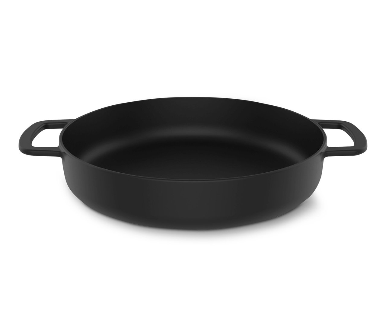 Schwarze COMBEKK Gusseisen-Servierpfanne »Sous-Chef« auf weißem Hintergrund.