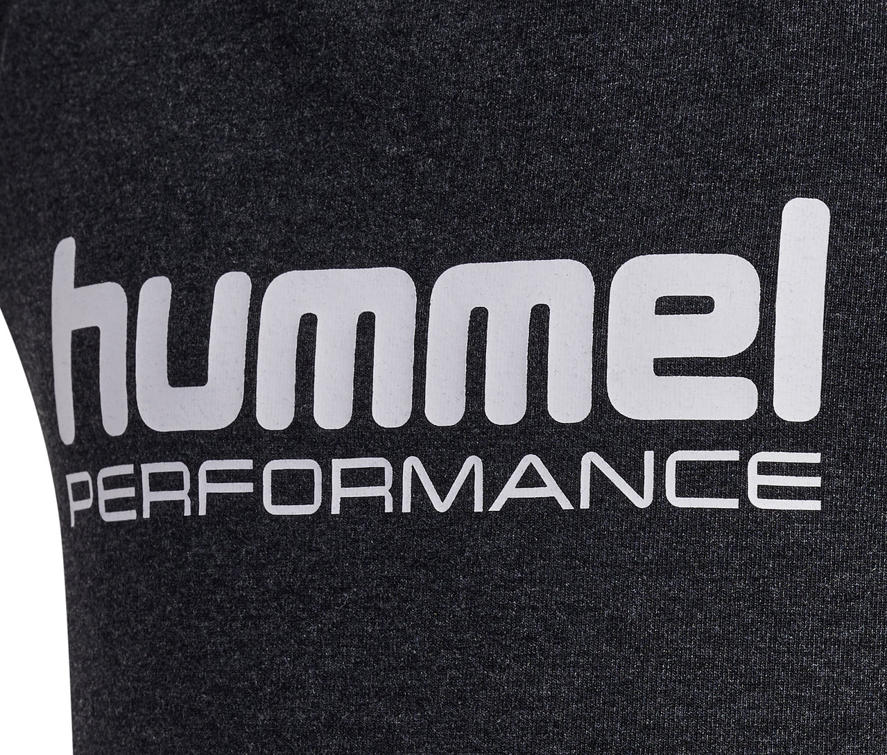 Dunkelgraues HUMMEL HMLJR Top mit weißem Logo und Schriftzug PERFORMANCE.