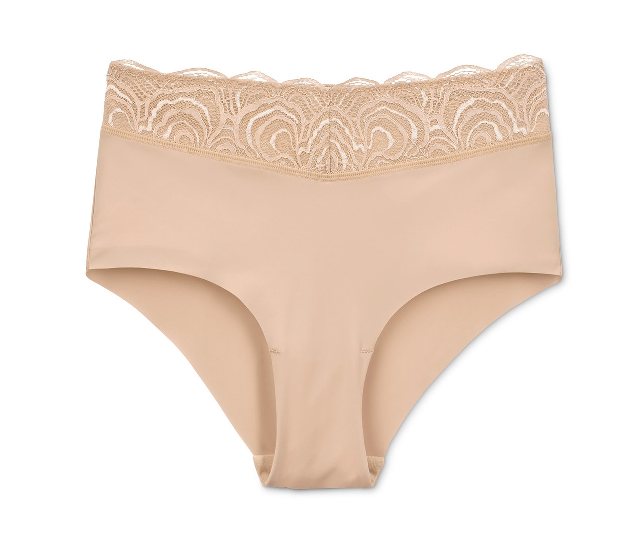 Beige Highwaist-Panty mit Spitze am Bund.
