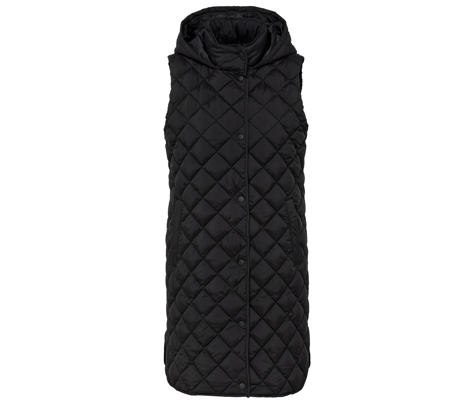 Lange Steppweste mit Kapuze - Damen - Gr. 40 - schwarz - schwarz