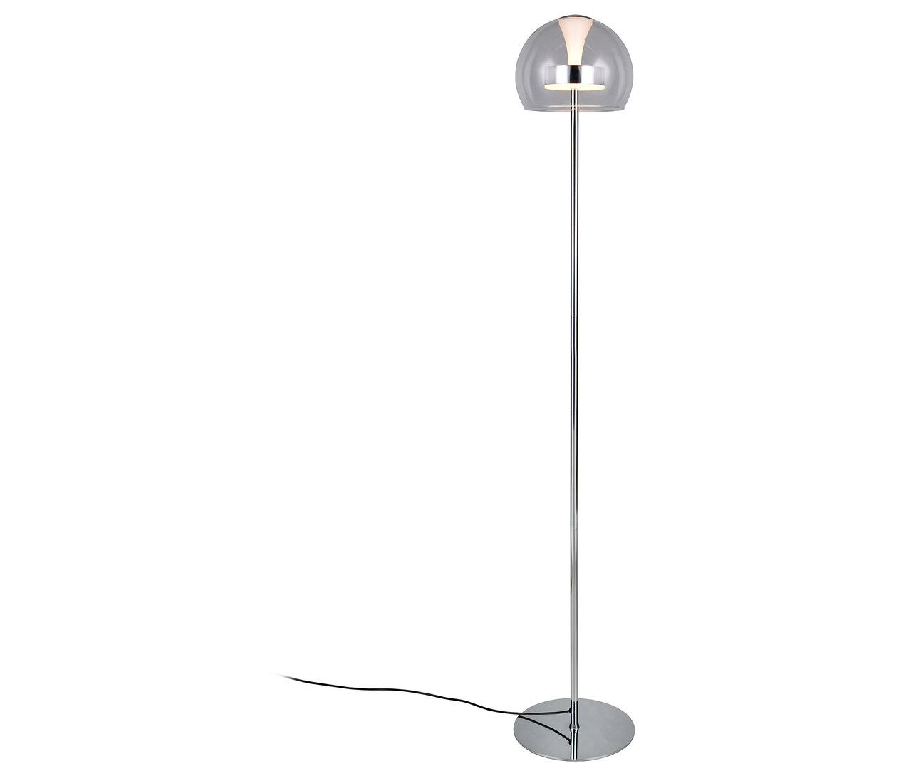 Silberne Trio LED-Stehleuchte »Flynt« mit rundem Schirm.