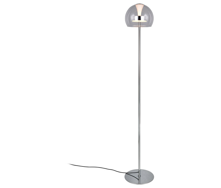 Silberne Trio LED-Stehleuchte »Flynt« mit rundem Schirm.