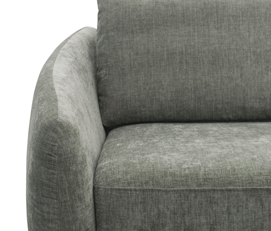 Detailaufnahme eines grauen DOMO Ecksofas Longchair, rechtsbündig.