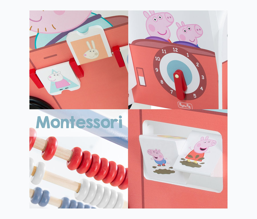 Detailaufnahme von Elementen des roba Bully-Schiebebus »Peppa Pig«.