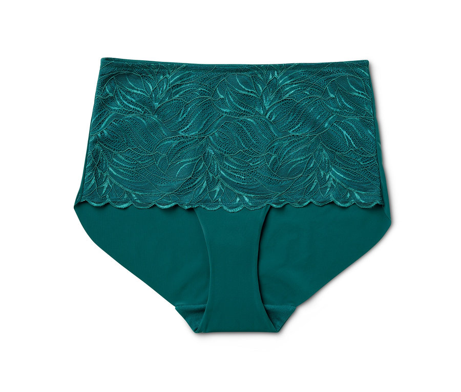 Petrolfarbene Light-shaping Highwaist-Panty mit Blumenmuster-Spitze.