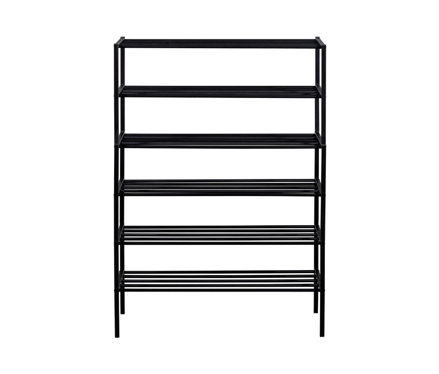 Schwarzes Metall Woood 6 Schuhregal »Ferro« mit sechs Regalböden.