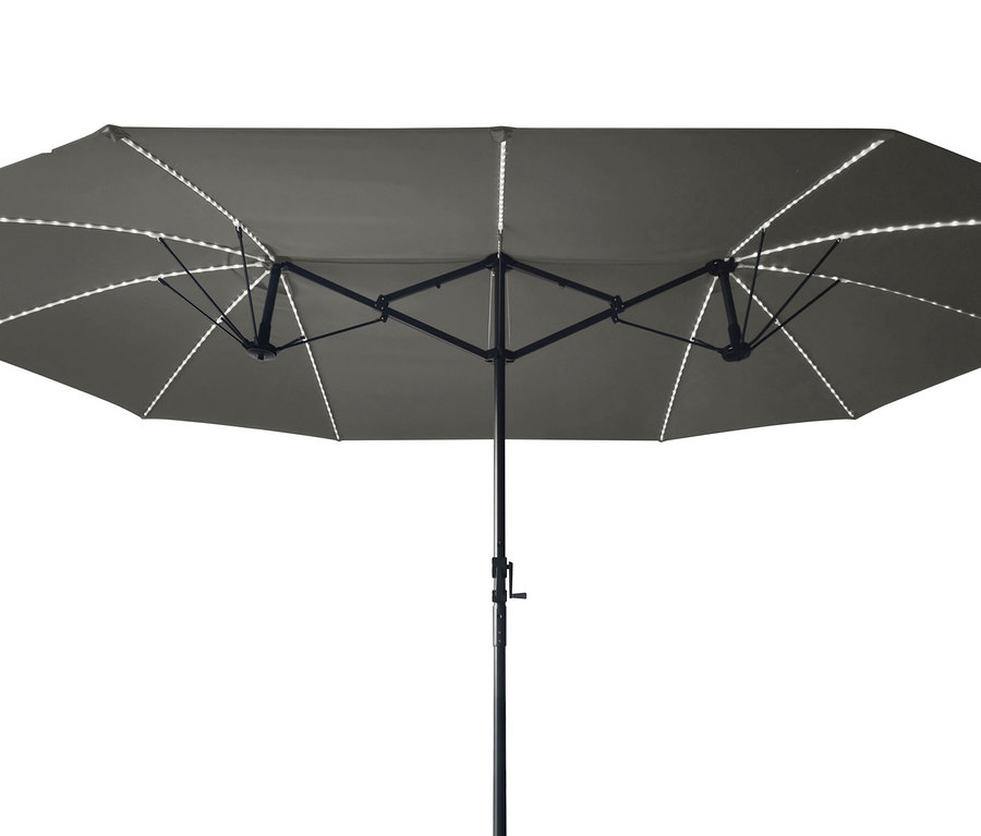 LECO Doppel-Sonnenschirm mit LED-Beleuchtung, oval, ca. 270 x 460 cm, anthrazit.