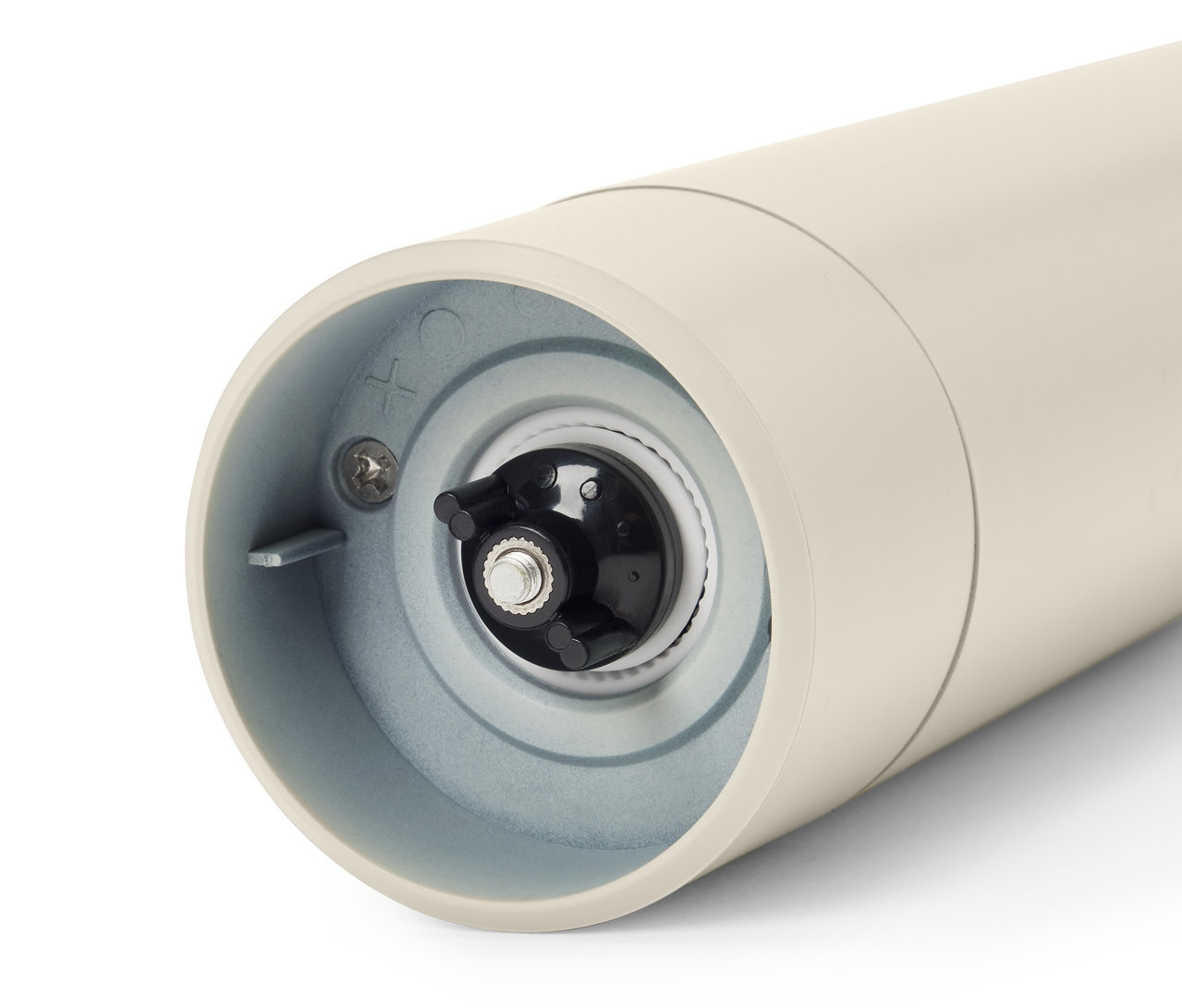 Detailansicht einer elektrischen Salz- oder Gewürzmühle.