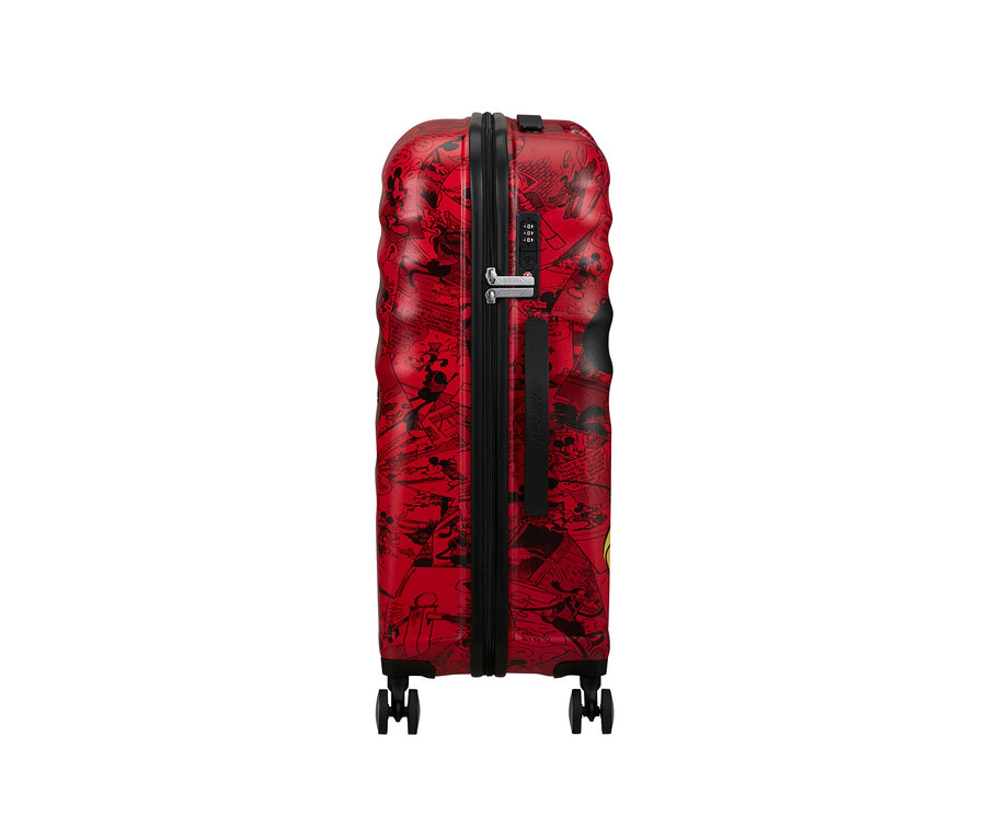 Roter American Tourister Wavebreaker »Mickey Mouse«, mittelgroß, mit Mickey Mouse-Muster.