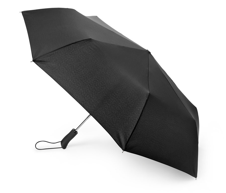 Ein schwarzer Automatik-Taschenschirm.