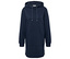 Blaues Hoodie-Kleid mit Kapuze und langen Ärmeln.