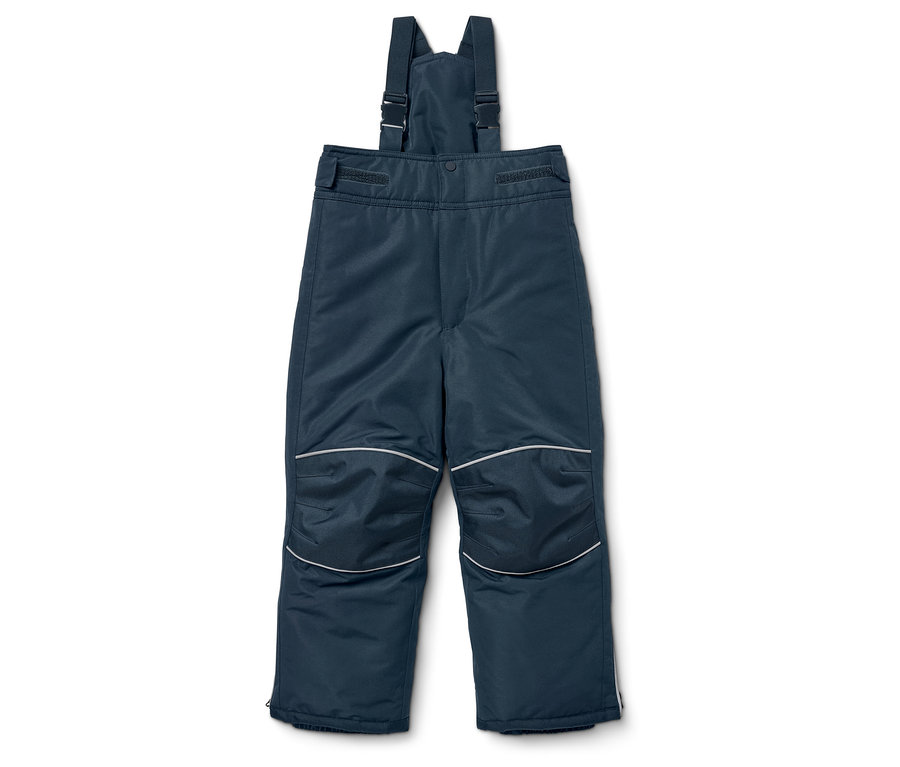 Marineblaue Kinder-Skihose mit Latz und reflektierenden Details.
