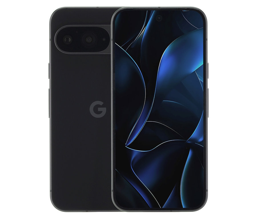 Zwei GOOGLE Pixel 9 5G 128GB Obsidian Smartphones sind zu sehen, eines mit der Vorderseite und eines mit der Rückseite.