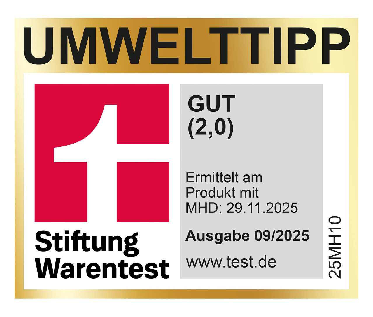 Logo von "Stiftung Warentest" mit dem Hinweis "Umwelttipp". Das Produkt earlybird - Bio Lungo - 10 Kapseln - 10 Kapseln hat das Testurteil "Gut (2,0)" erhalten.