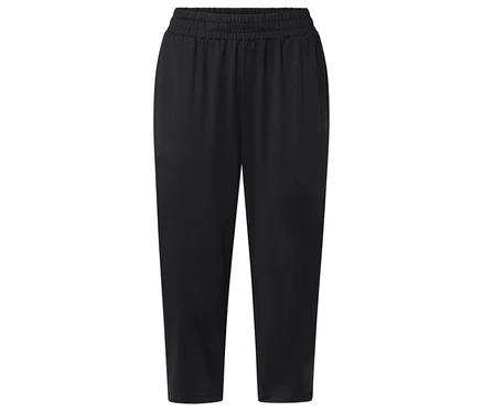 Schwarze Stoffhose mit elastischem Bund.