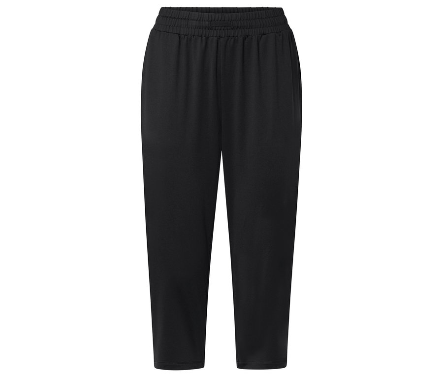 Schwarze Stoffhose mit elastischem Bund.