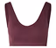 Ein burgunderrotes, geripptes Sport-Bustier mit V-Ausschnitt ist vor einem weißen Hintergrund zu sehen.