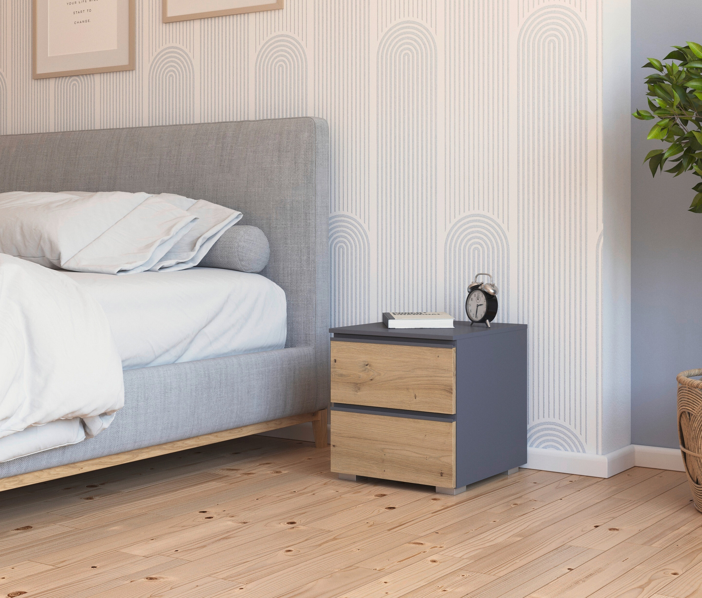 Thumbnail - 2 rauch Nachttische »Joel« - 40x42x42cm - grau - Holz