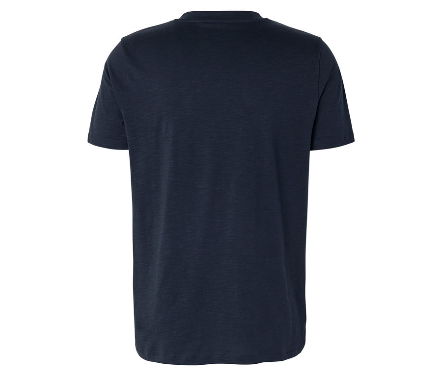 Rückansicht eines dunkelblauen T-Shirts.