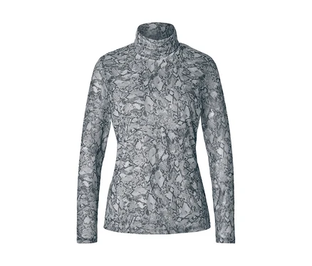 Grau-weißes Langarm-Rollkragenshirt mit Schlangenmuster.