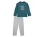 SCHIESSER Kinder-Pyjama »Skate«: Türkises Langarmshirt mit „SKATE BOARDING“-Aufschrift und hellgraue lange Hose.