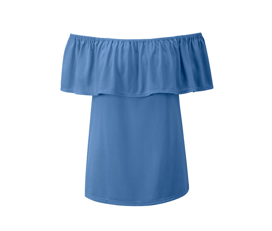 Blaues Top mit Volant.