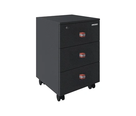Schwarzer Minecraft Rollcontainer mit drei Schubladen und TNT-Motiv.