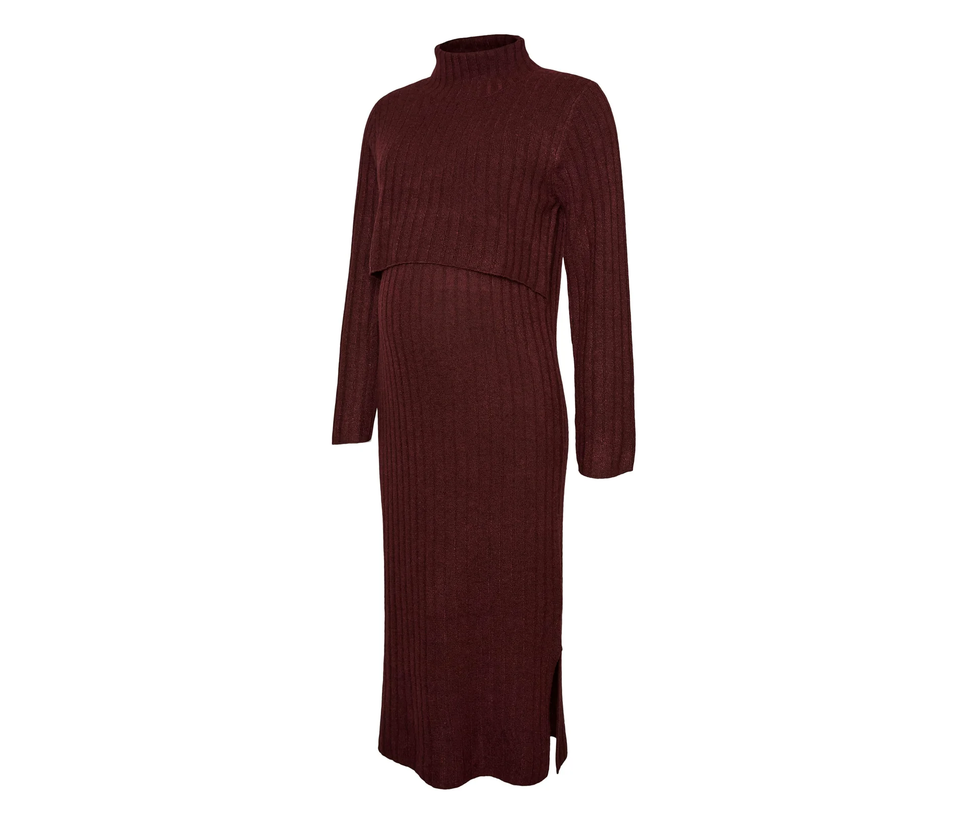 Mamalicious Damen Windsor Wine Detail:melange Strickkleid "Mlsuniva June Ls Knit Midi Dress 2F Noos" Materialmix Regular Fit von Baur - Bild 3