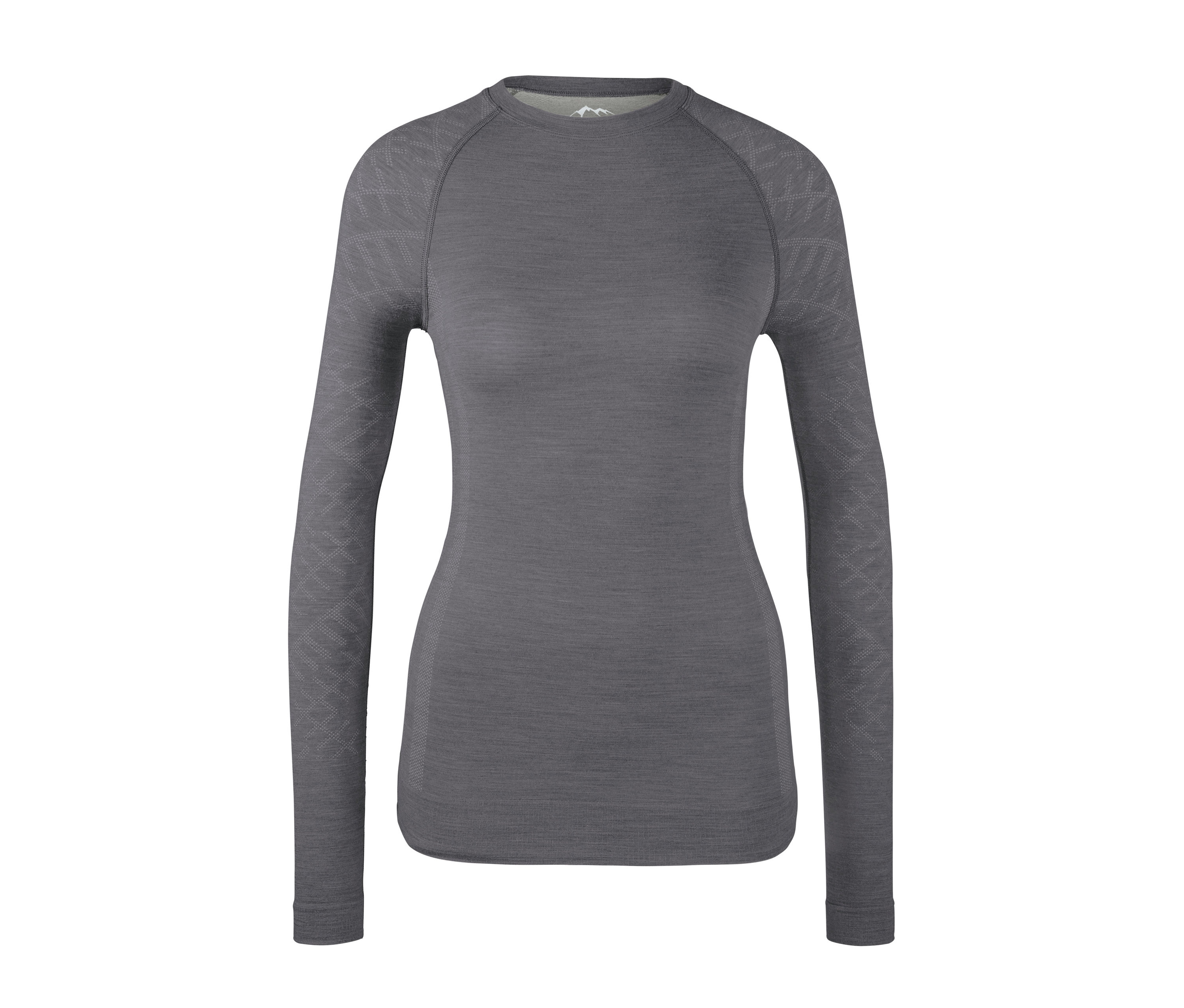 Graues Funktionsshirt mit langen Ärmeln und Merinowolle.