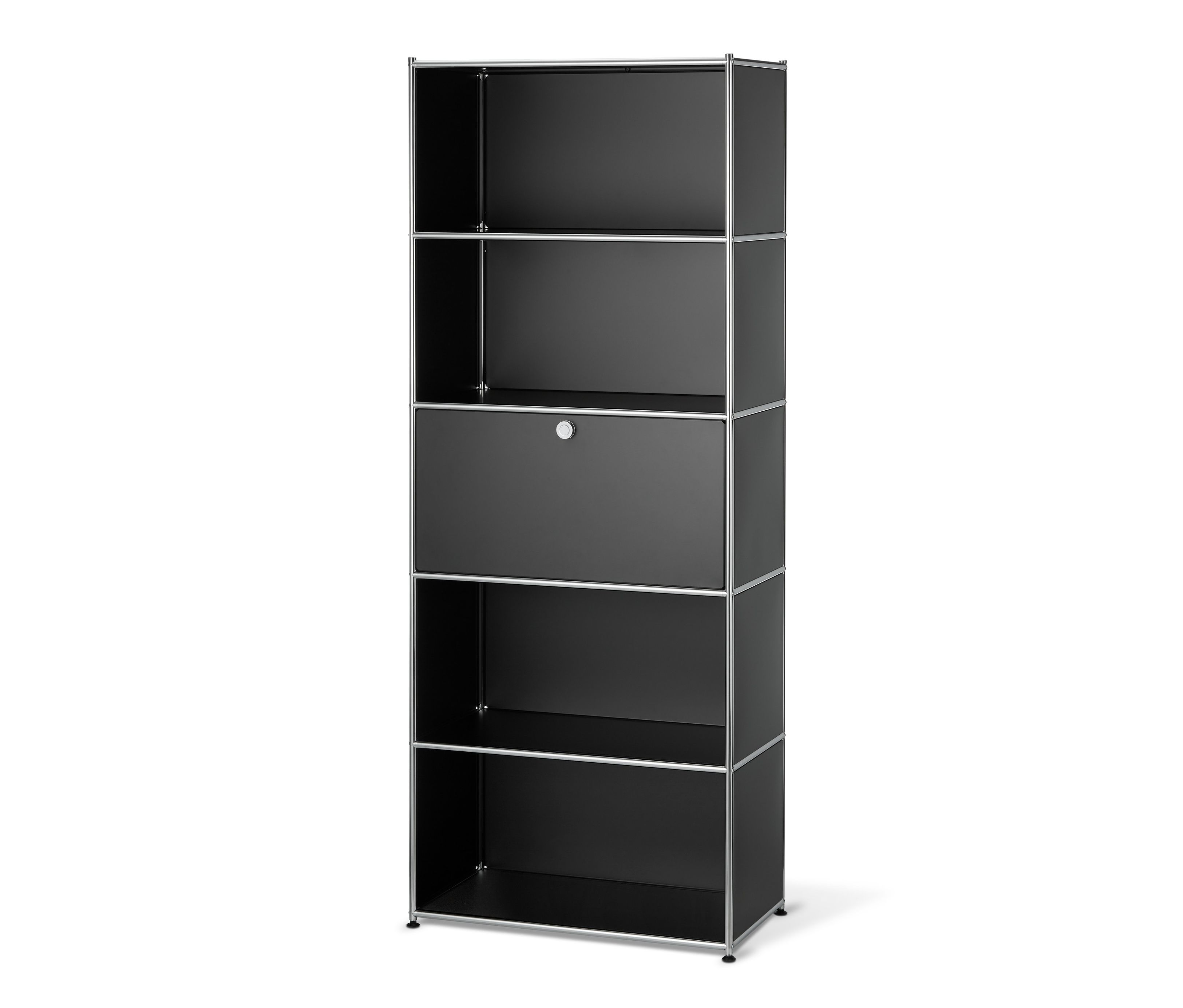 Tchibo - Hohes Regal Metall »Cn3« mit Klappenfach - 77x40x194,5cm - schwarz - Stahl / Aluminium / Kunststoff