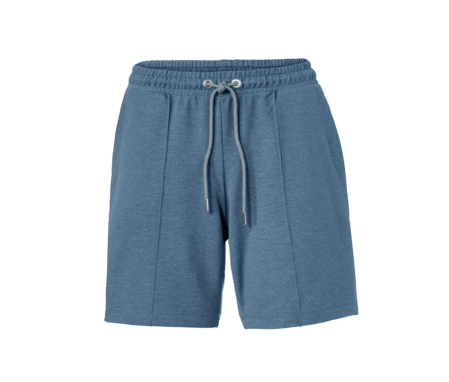 Blaue Sweat-Shorts mit Kordelzug in der Taille.