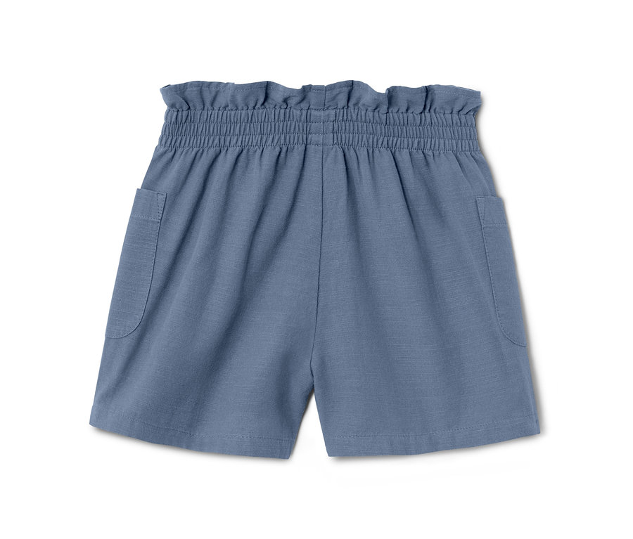 Blaue Paperbag-Shorts mit elastischem Bund.
