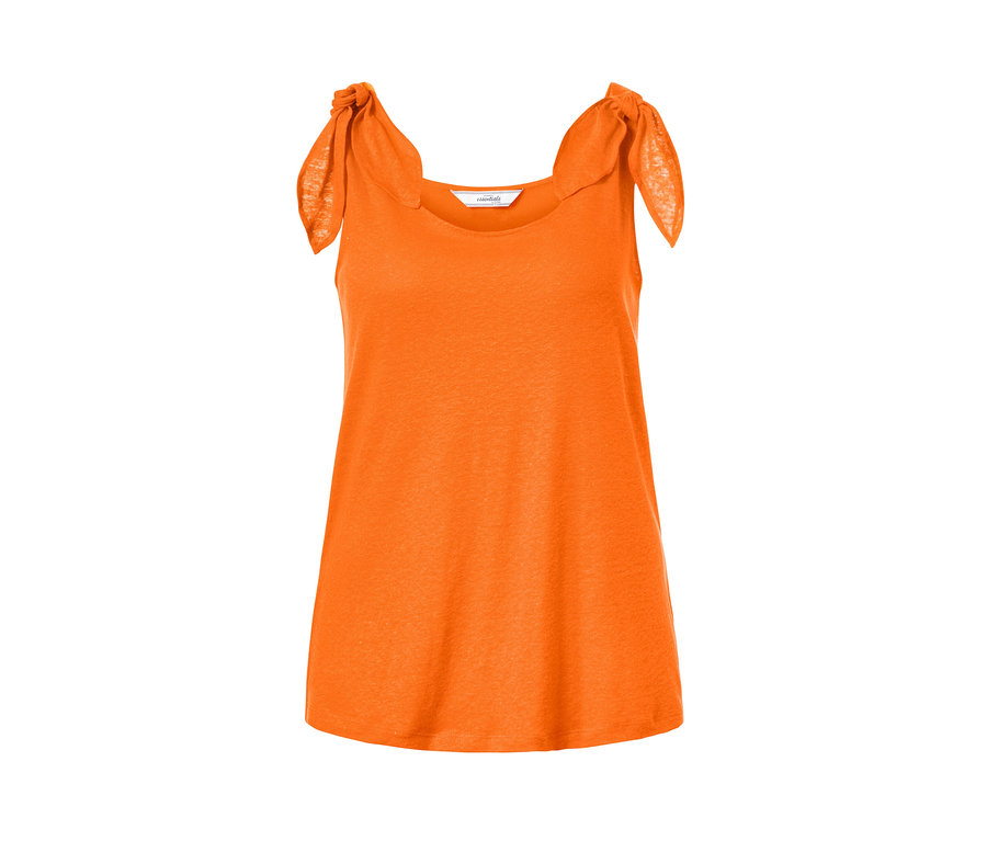 Orangefarbenes Top mit Knotendetail.