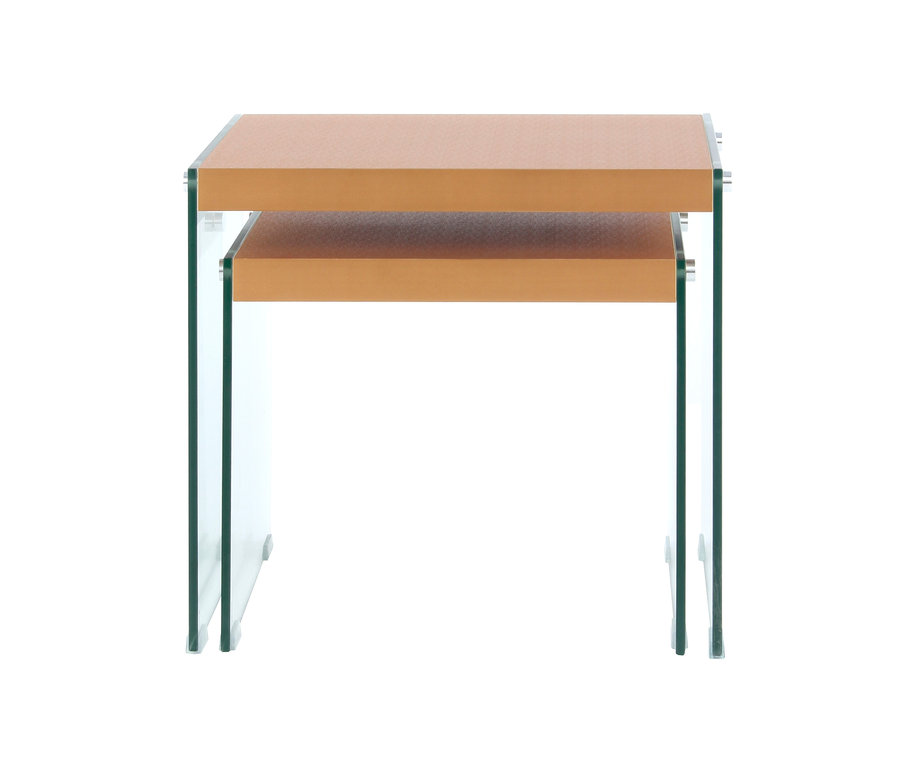 Zwei goldfarbene Kayoom Beistelltisch-2er-Set »Elementary 225« mit transparenten Beinen.