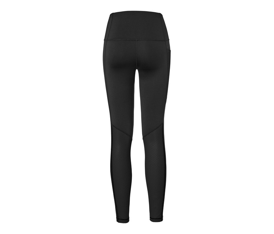 Schwarze Sporttight mit Mesh-Einsätzen, Rückansicht.