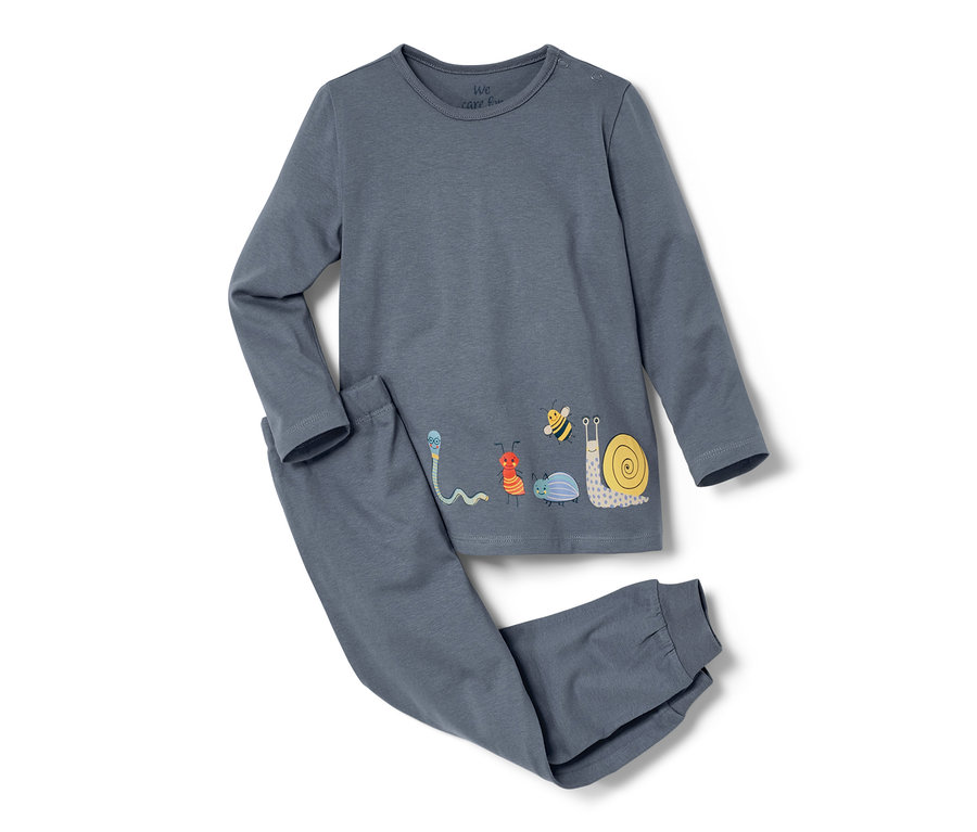 Blauer Kleinkind-Pyjama mit Insektenprint.
