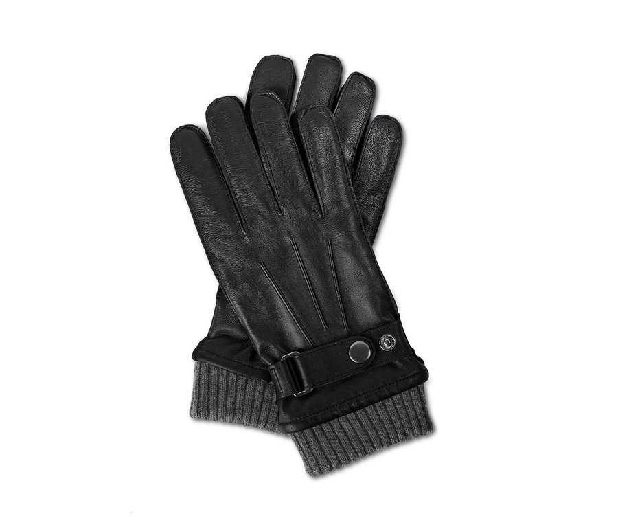 Schwarze Lederhandschuhe.