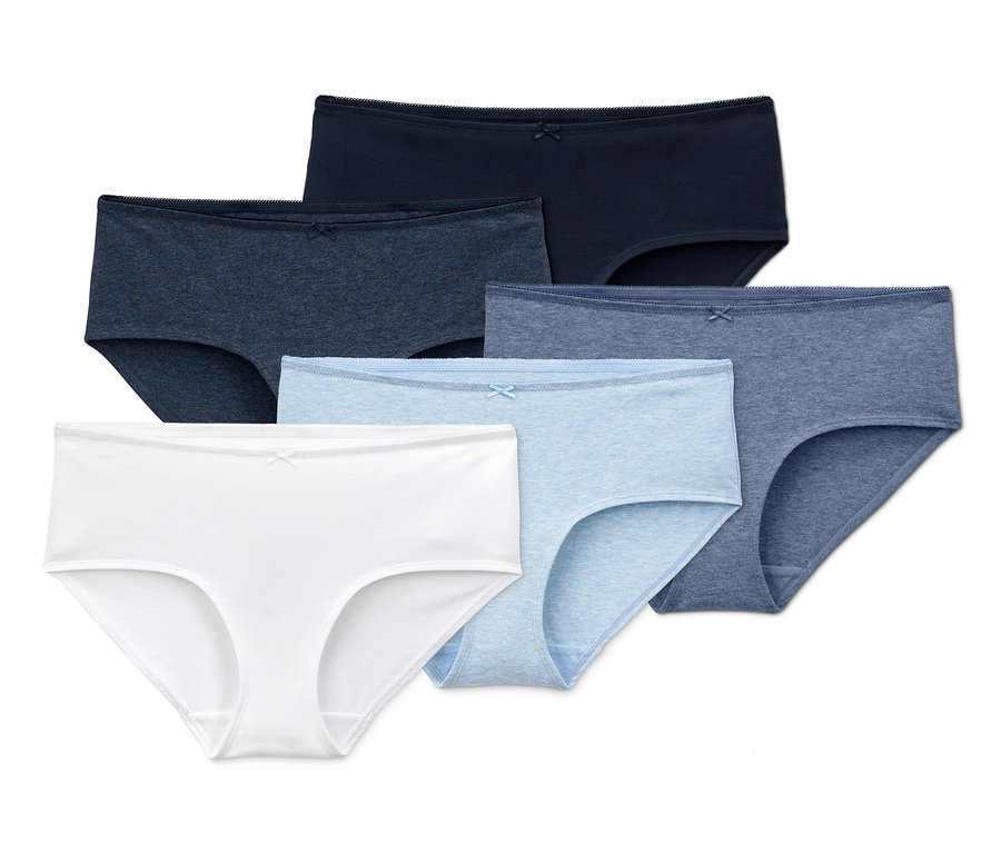Fünf Pantys in verschiedenen Farben.