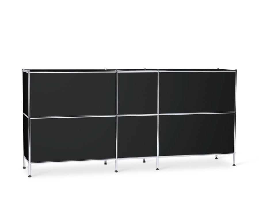 Schwarzes Sideboard Metall »CN3« groß mit 6 Klappenfächern.