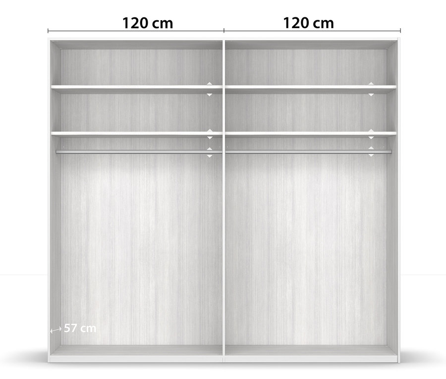Innenansicht des Rauch BLACK 20UP Schwebetürenschranks »Basic« mit Regalböden und Kleiderstangen