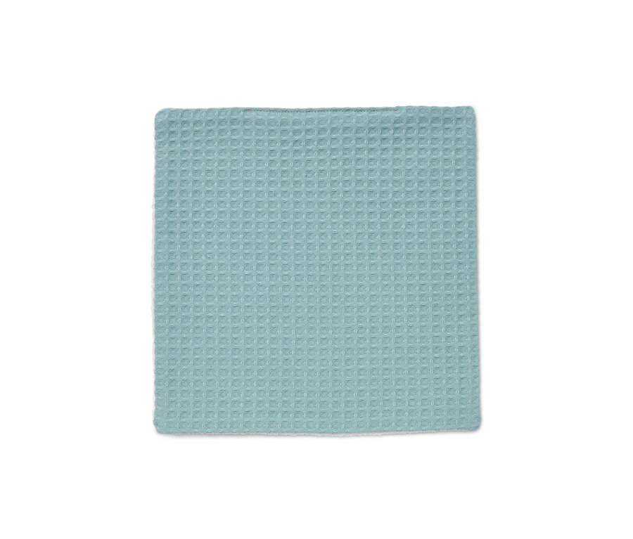 Ein hellblaues Spültuch mit Waffelstruktur.