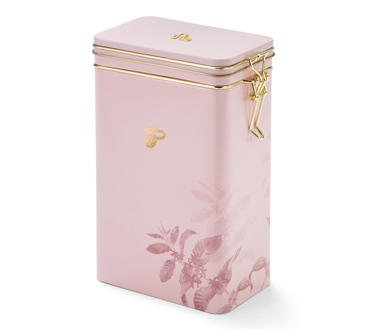 Eine rosa Kaffeedose.