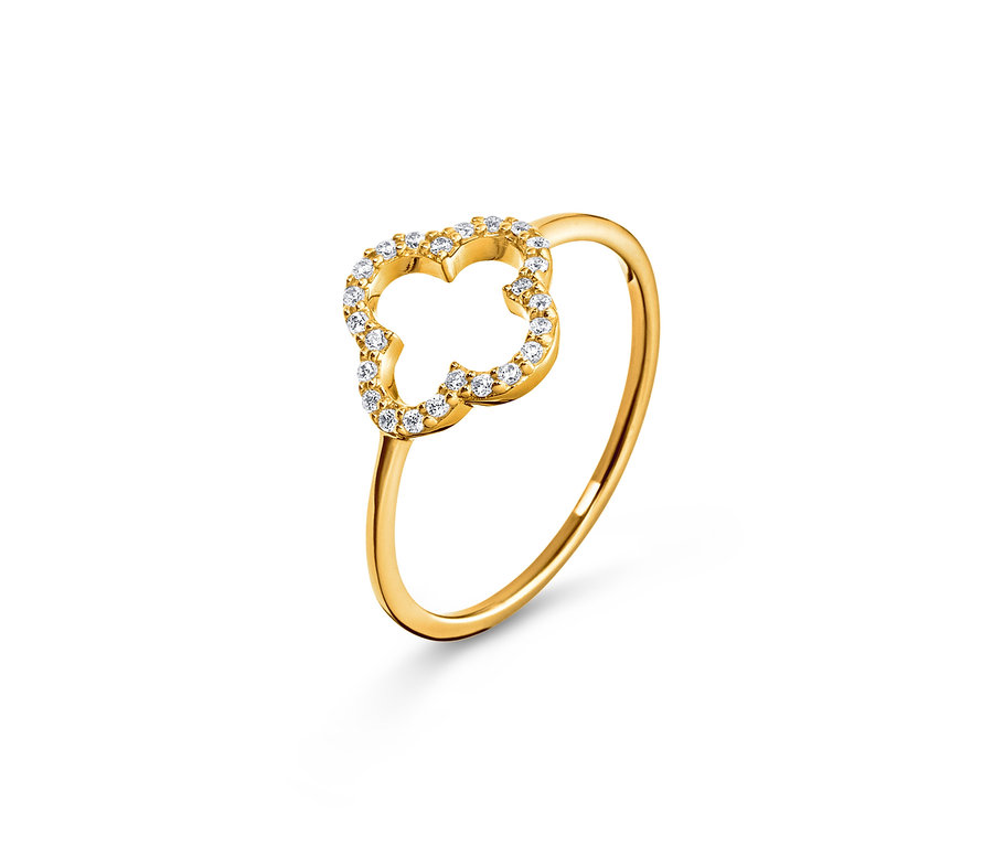 Detailansicht von Goldring Zirkonia Kleeblatt.