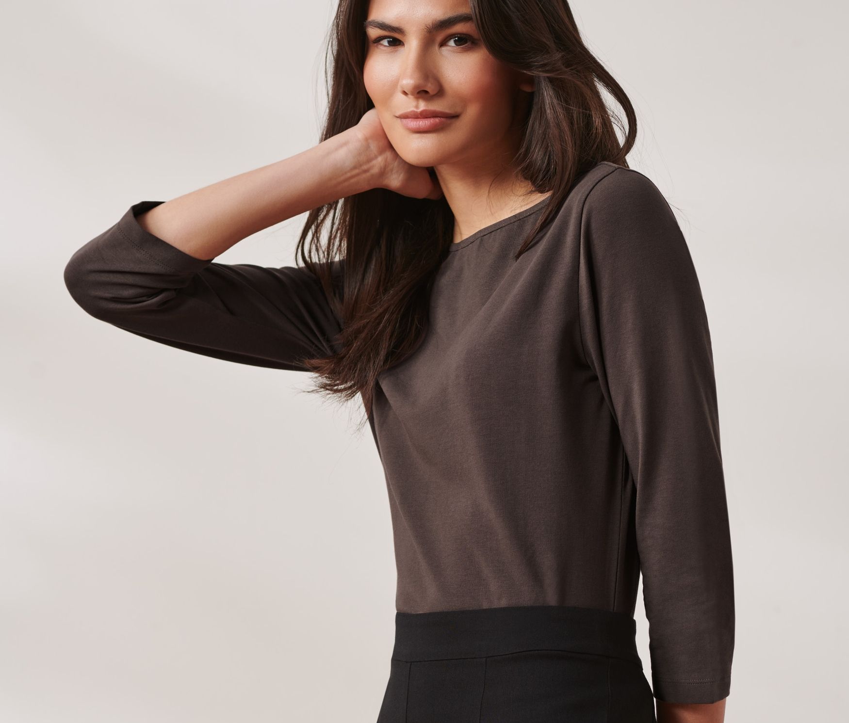 Thumbnail - Tchibo - Shirt mit 3/4-Arm - Damen - Gr. S - dunkelbraun