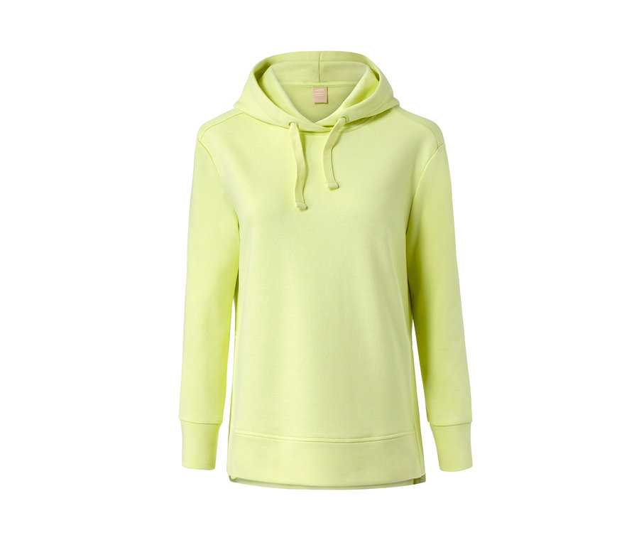 Ein hellgelber Kapuzen-Sweatpullover.