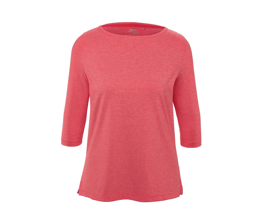 Ein rot-weiß gestreiftes Funktionsshirt mit Dreiviertelärmeln.