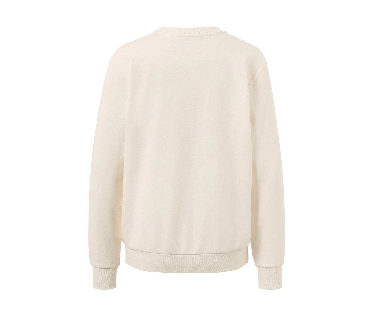 Ein cremefarbenes langärmliges Sweatshirt.