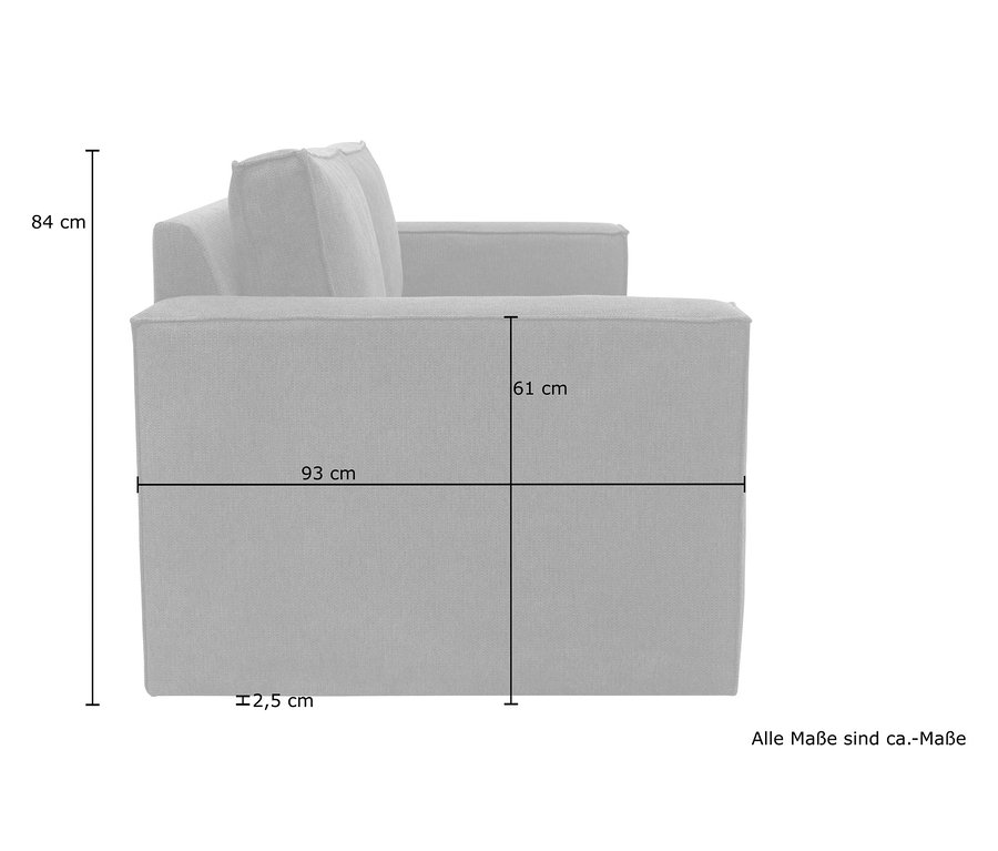 Abmessungen des DOMO collection 2-Sitzer-Sofas »Vigo«.