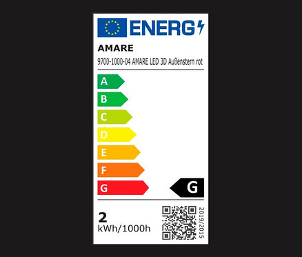 Energielabel für AMARE LED-3D-Außenstern, rot.