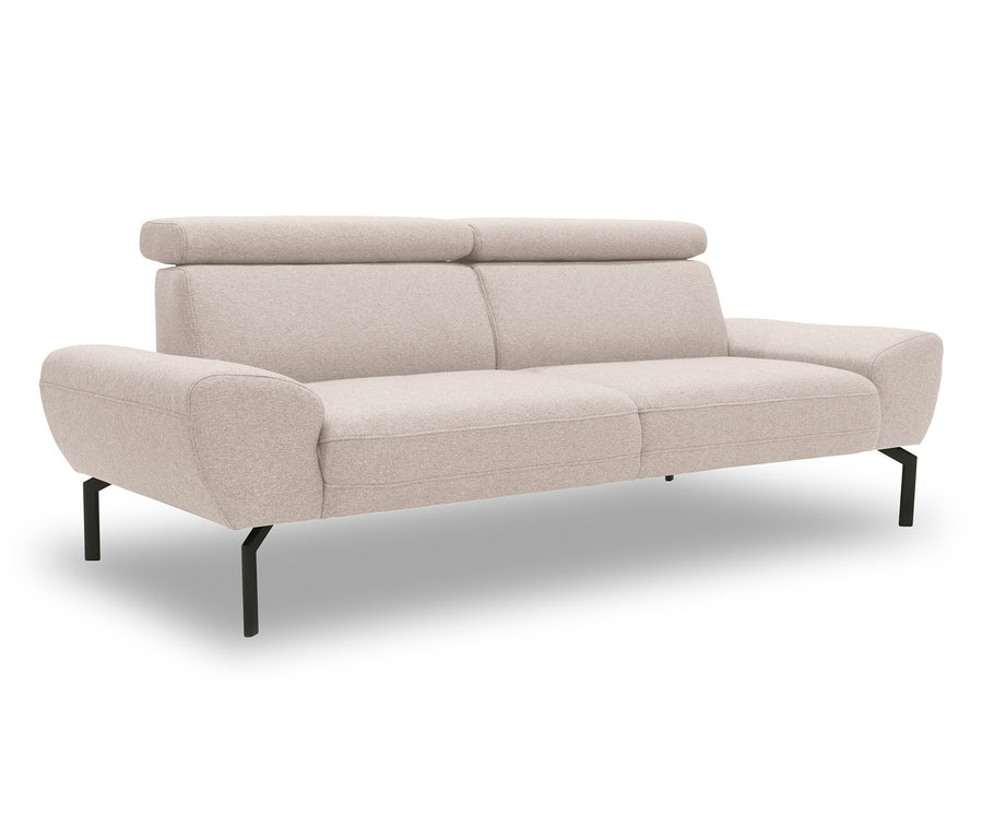 Beiges DOMO collection 2-Sitzer Sofa »Cabarini« mit Armlehnen und schwarzen Füßen.